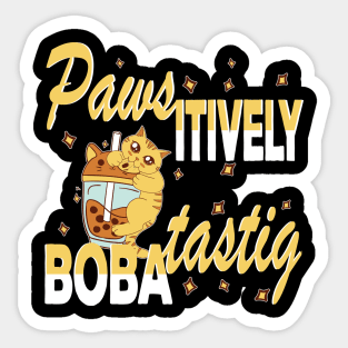 Paws-itively Boba-tastic Biting Cat Sticker